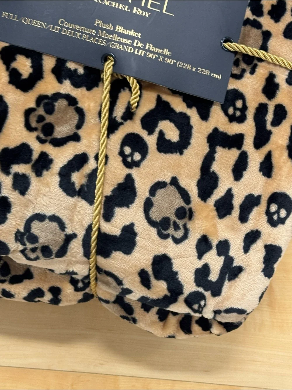 Rachel Rachel Roy Leopard & Skull Plush Throw Blanket - Tan & Black